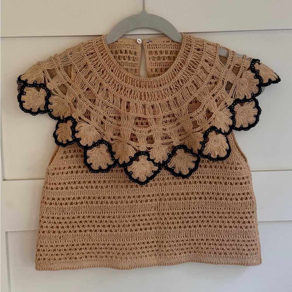 Vintage Crochet Tan and Black Top